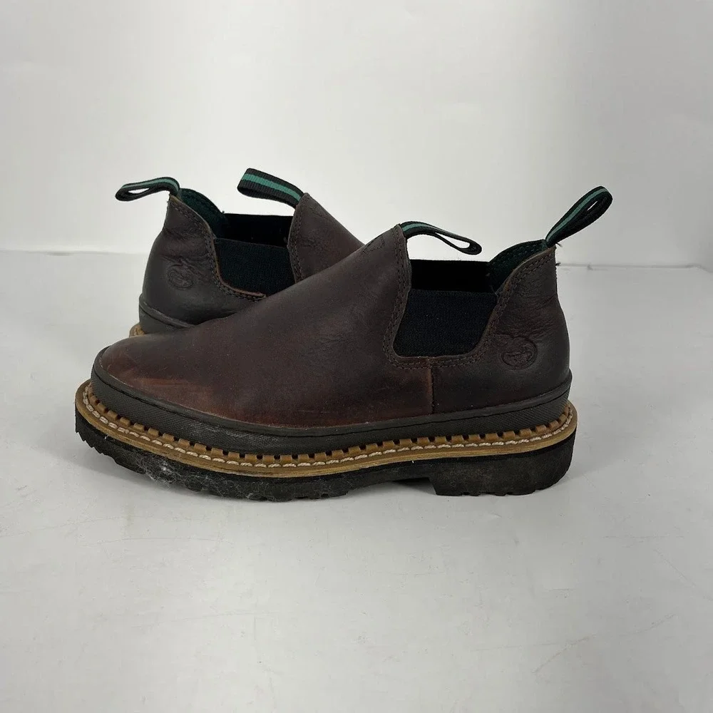 Georgia Boot Brown Leather Slip-On Ankle Boots